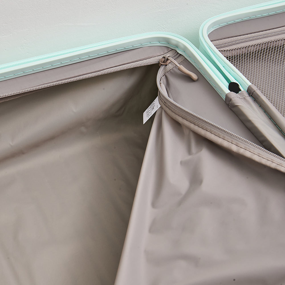 Lovetour mint green suitcase interior grey lining and zipper pocket