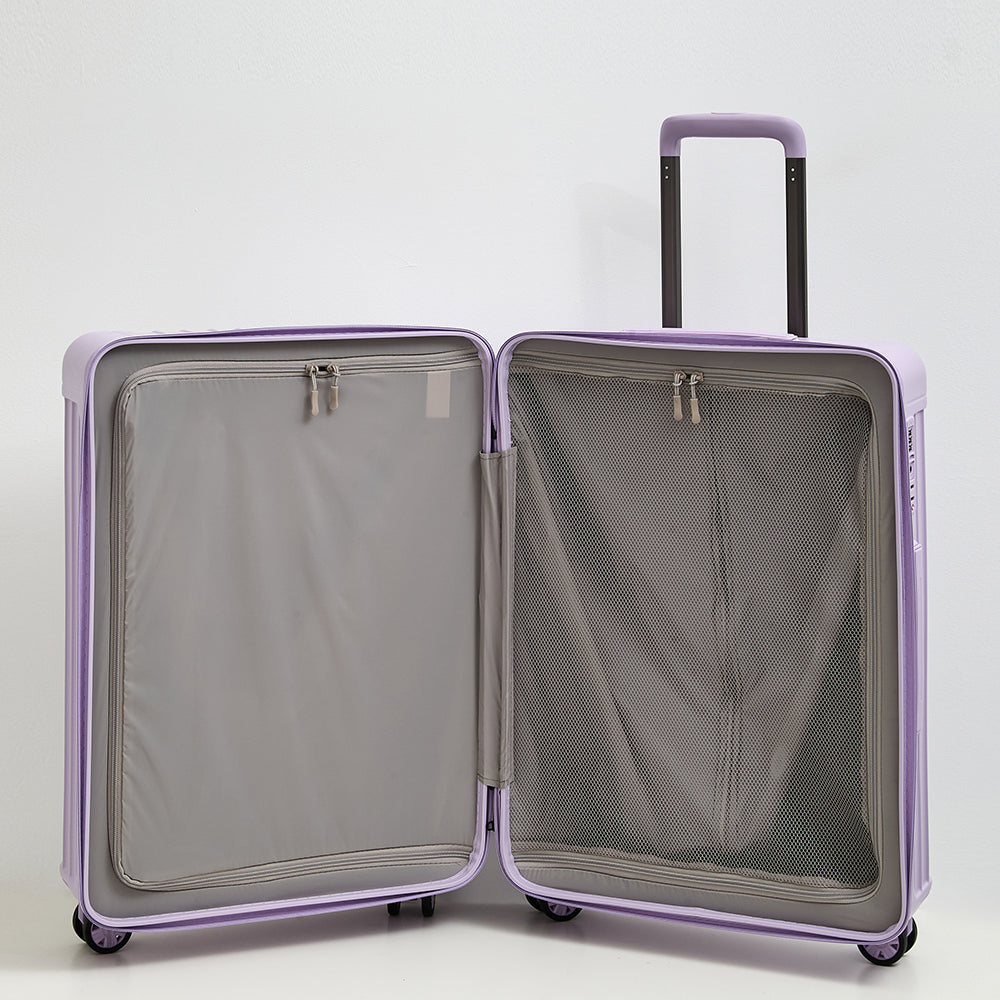 Lavender luggage interior compartment view