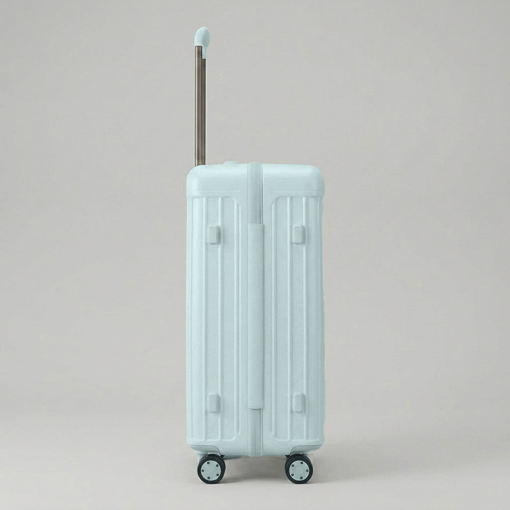 Lovetour light blue travel suitcase side profile showing design details
