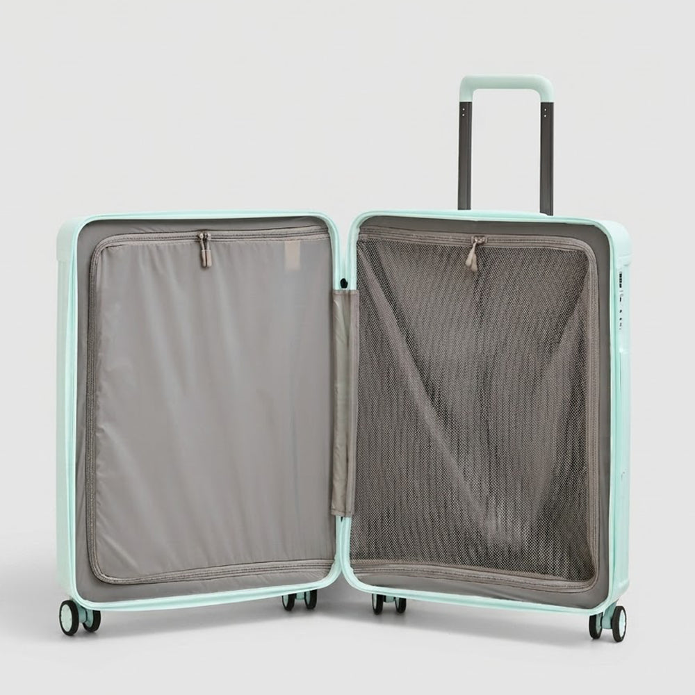 Lovetour light green carry-on suitcase open view