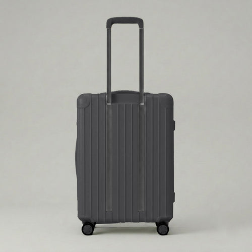 Lovetour charcoal carry-on suitcase rear view with extended telescopic handle and spinner wheels