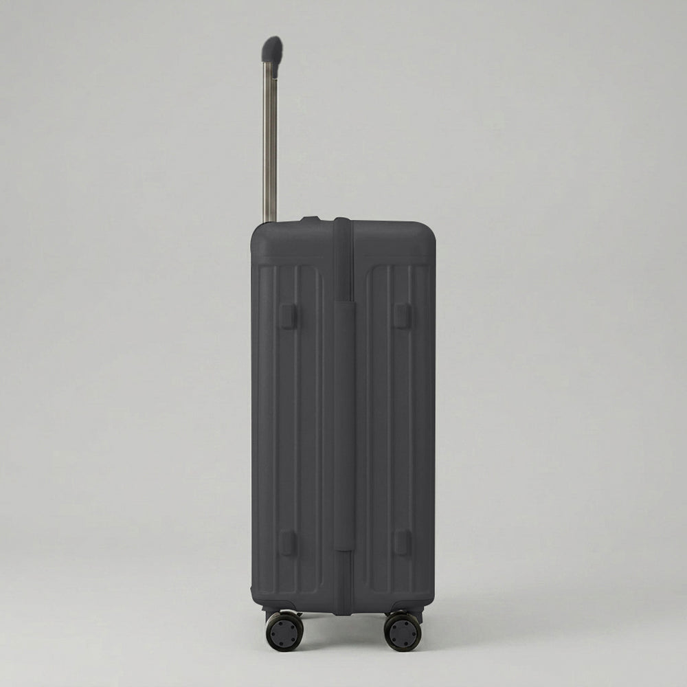 Close-up of Lovetour suitcase reinforced corner guard and bottom foot pad detail