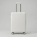 Front view of the Lovetour minimalist off-white hard shell carry-on luggage with vertical stripe design