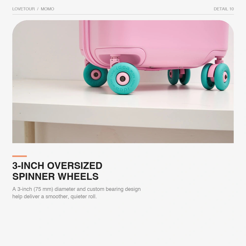 Lovetour Candy Pink Hardshell Suitcase with Contrast Turquoise 3" Donut Wheels