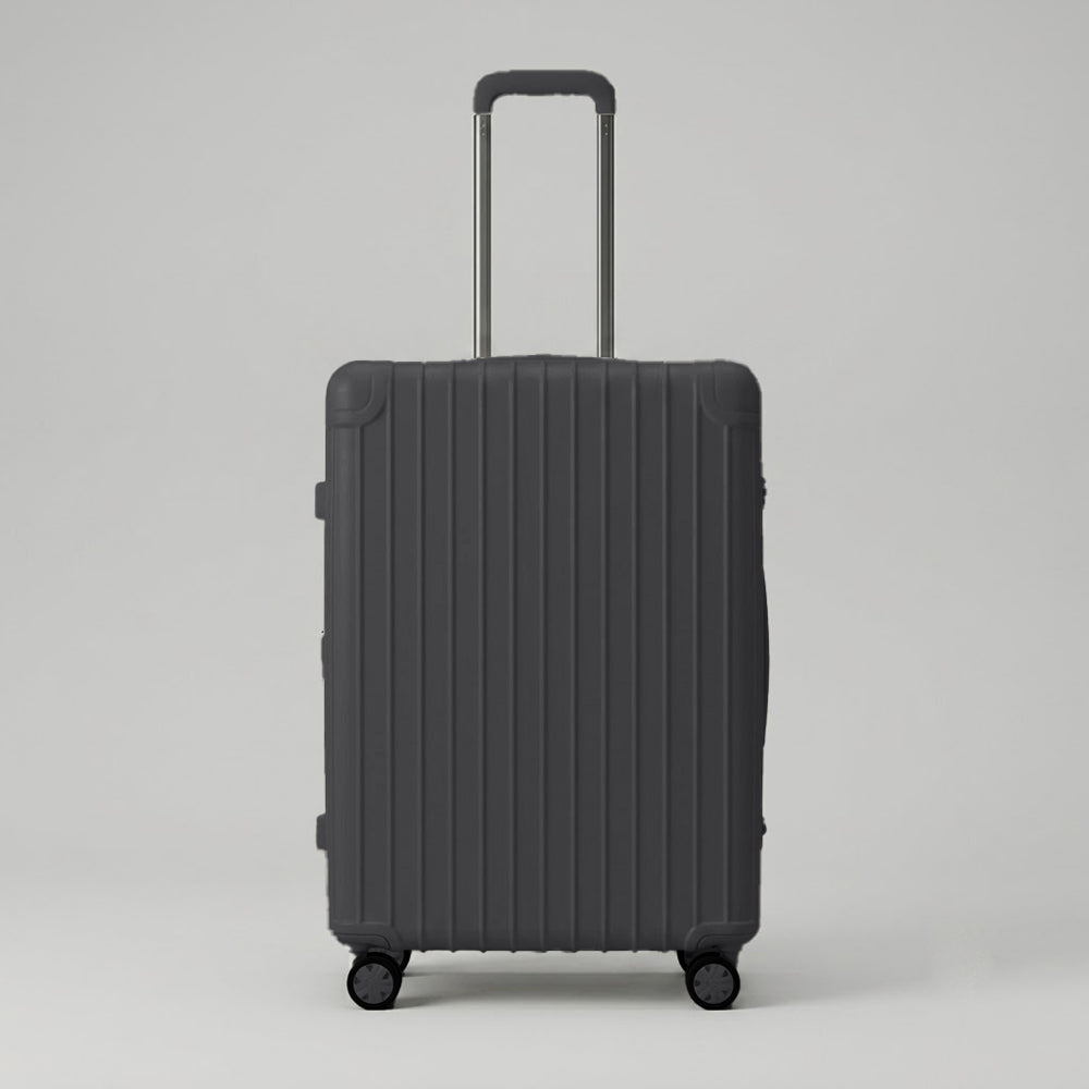 Lovetour ultra-lightweight carry-on luggage in charcoal grey, front view showing vertical ribbed design